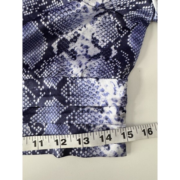 Topshop Python Snake Print Satin Crop Top Navy Mock Neck Long Sleeve Chic Blouse - Picture 10 of 11